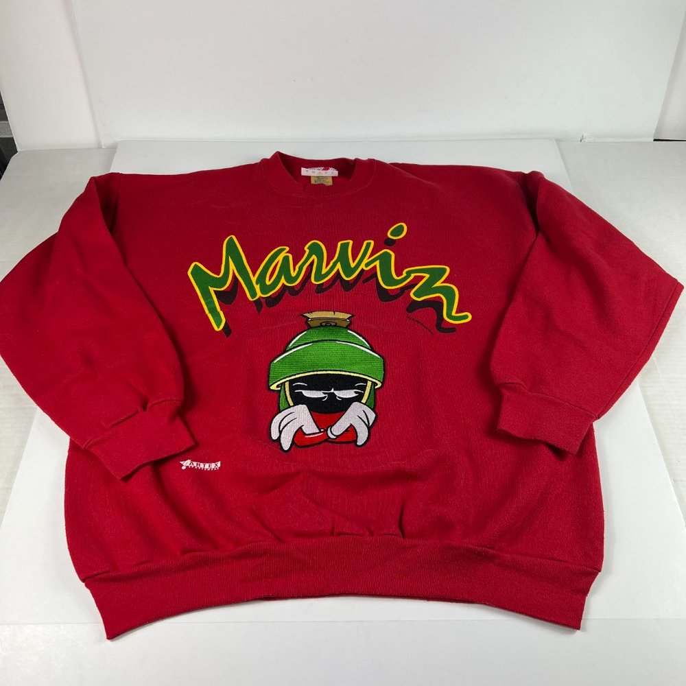 VTG 90s Looney Tunes Marvin The Martian Sweatshirt Extra Large Red Crewneck